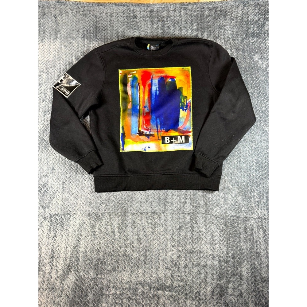 Bleecker & Mercer B+M Sweatshirt Mens Medium Black Graphic Print Cotton Winter